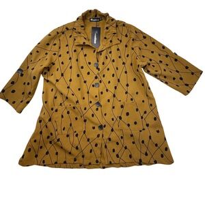 Creation Women's XXL Jacket blazer Mustard Yellow‎ Black Dot Print 3/4 Sleeve